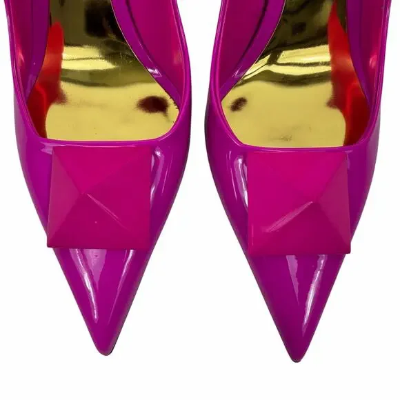 Valentino Garavani One Stud Patent Leather Pump Hot Pink Size 38 - Picture 14 of 14